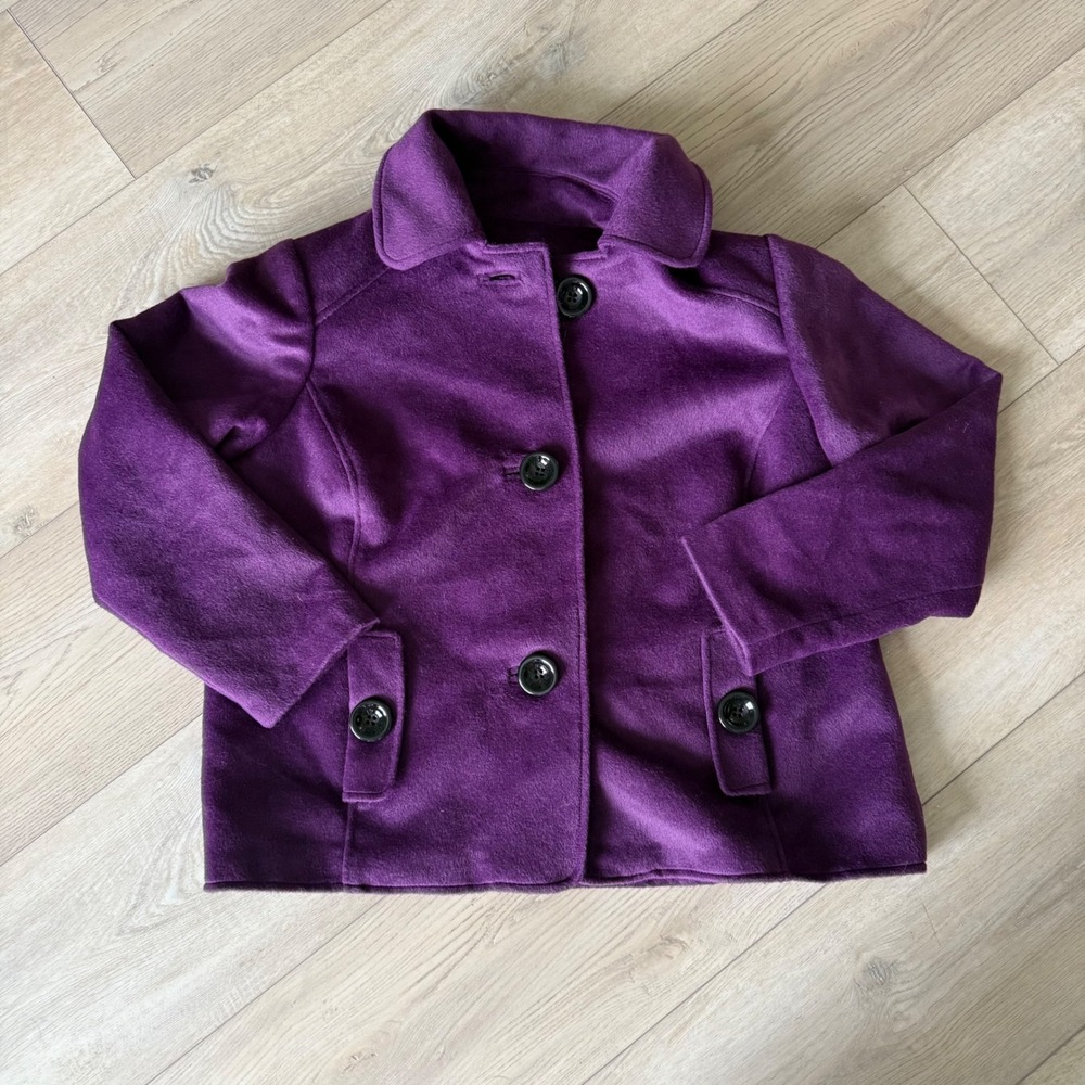 Vtg Grace Elements Purple Wool Blend Pea Coat Button Front Jacket Womens 16W EUC